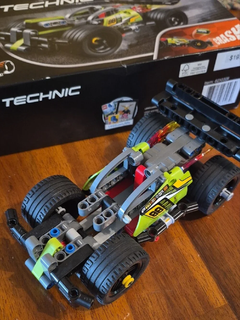 LEGO Technic Black and Lime Green Pull-Back Race Car Put Together